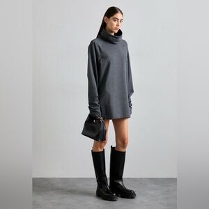 Norma Kamali 'Oversized' Gray Raglan Sleeve Turtleneck Drop Shoulder Mini Dress